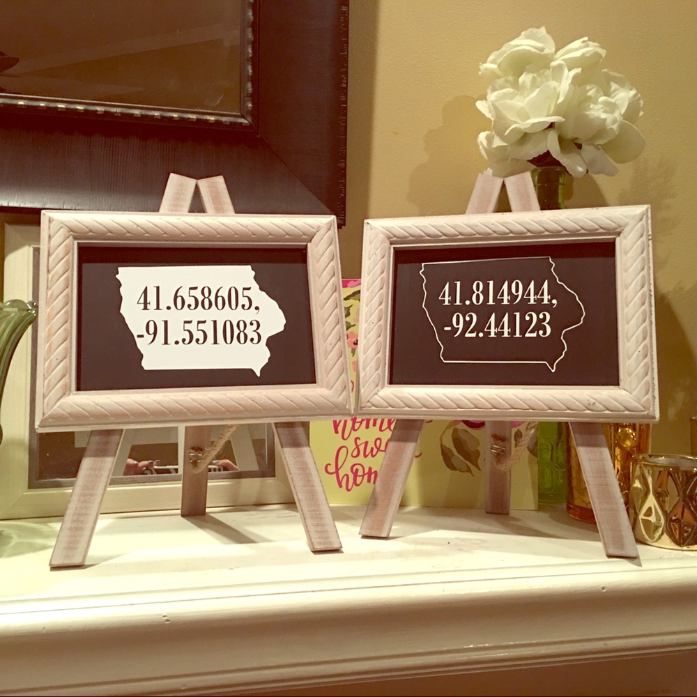 Rustic easel with coordinates!